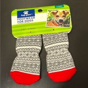 Top Paw Footwear For Dogs Gray Red White Winter Dog Wear Size Large (Set 4 socks